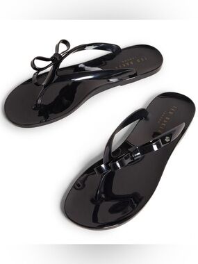Ted Baker Jassey Bow Flip Flops Black Jelly Sandals Size 9 New